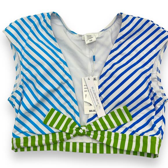 NEW Bleu by Rod Beattie Blue White Stripe Bikini Top Size 10 Tie front Modest - Picture 4 of 9